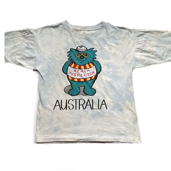 Vintage 90s Single Stitch Australia Beach Inspector Tie Dye Funny Tee - Picture 2 of 13